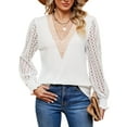 thumbnail image 2 of SHIBEVER Women Blouses Fall Casual Loose Fit Puff Long Sleeves Tops Fashion V Neck Lace Shirts for Women Clothes Size M, 2 of 5