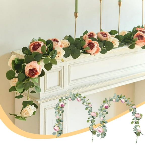 Artificial Flower Garland 11.8ft with Realistic Silk Roses and Gypsophila | Dense Green Leaves | Fake Floral Vines for Wedding Arch Party Home Table Decor | 2 Pack | Natural Look