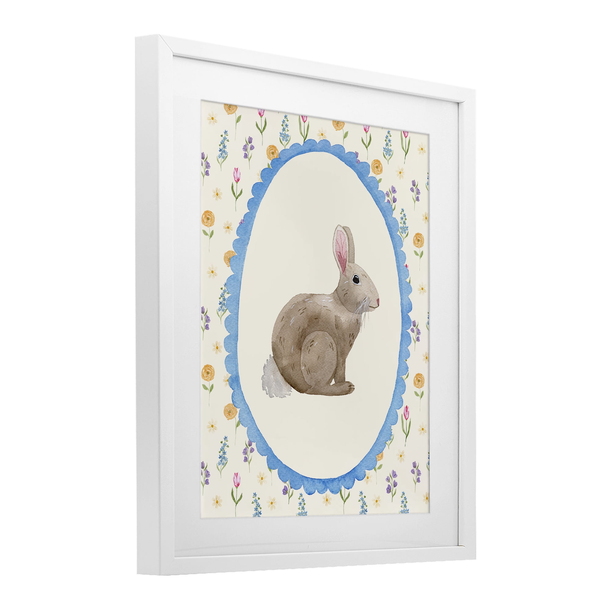 Stupell Industries Delicate Spring Bunny Florals White Framed Print Under Glass, design by Nina Jacobs