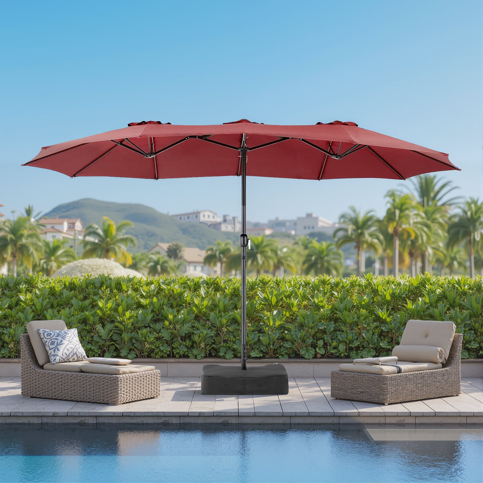 Blorly 15ft Large Patio Umbrella with Base Included, Rectangle Table Umbrella Outdoor Patio, Outside Umbrellas for Deck, Market, Backyard, Red