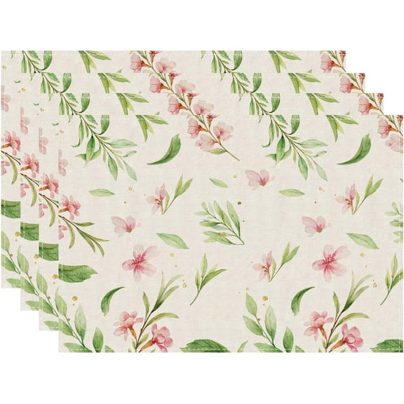 Orchid and Wildflower Spring and Summer Placemat Set of 4 Heat Resistant Non-Slip Place mats for Dining Table, Washable Durable PVC Vinyl Woven Table Mats (Set of 4)