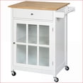 thumbnail image 3 of Kitchen Island Cart with Drawer & Glass Cabinet, Rolling White Trolley | Rubber Wood Top | White, 3 of 10