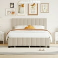 thumbnail image 2 of imerelez Queen Size Velvet Upholstered Platform Bed with 2 Drawers and 1 Twin XL Trundle- Beige, 2 of 10