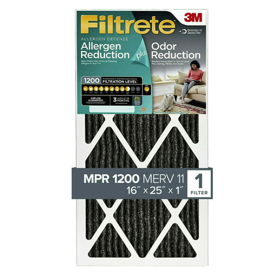 Filtrete 16x25x1 Air Filter, MPR 1200 MERV 11, Allergen Plus Odor Reduction, 1 Filter