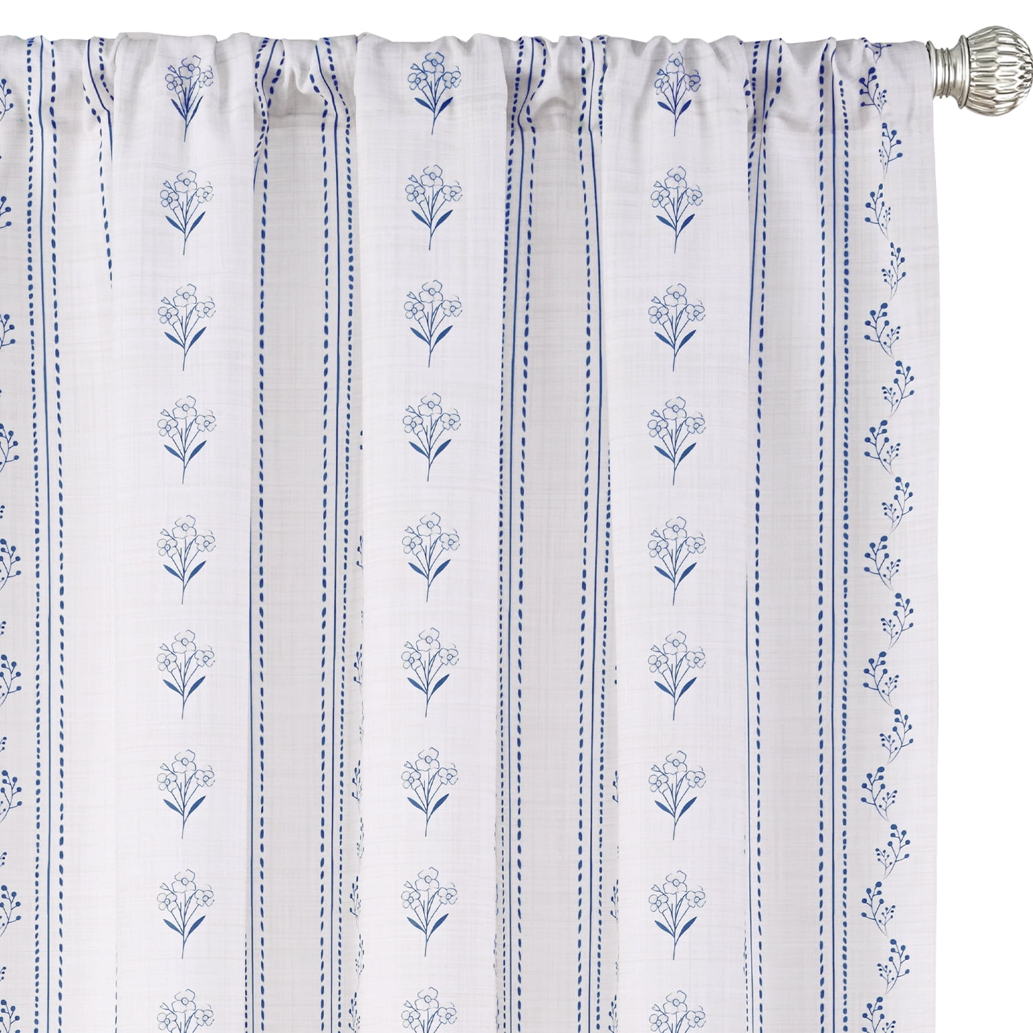 Invoibler Floral Print Curtain Panels, Light Filtering Window Drapes for Bedroom and Living Room, Blue, 52" W x 63" L, Set of 2