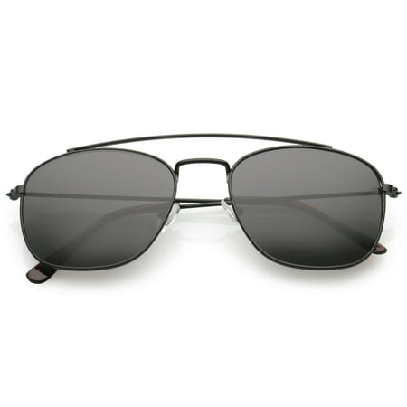 Classic Metal Square Lens Aviator Sunglasses Curved Crossbar 53mm (Black / Smoke)