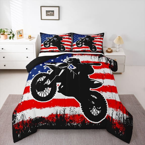 Castle Fairy Sport Motorcycle Twin Comforter Sets,American Flag Bedding Set