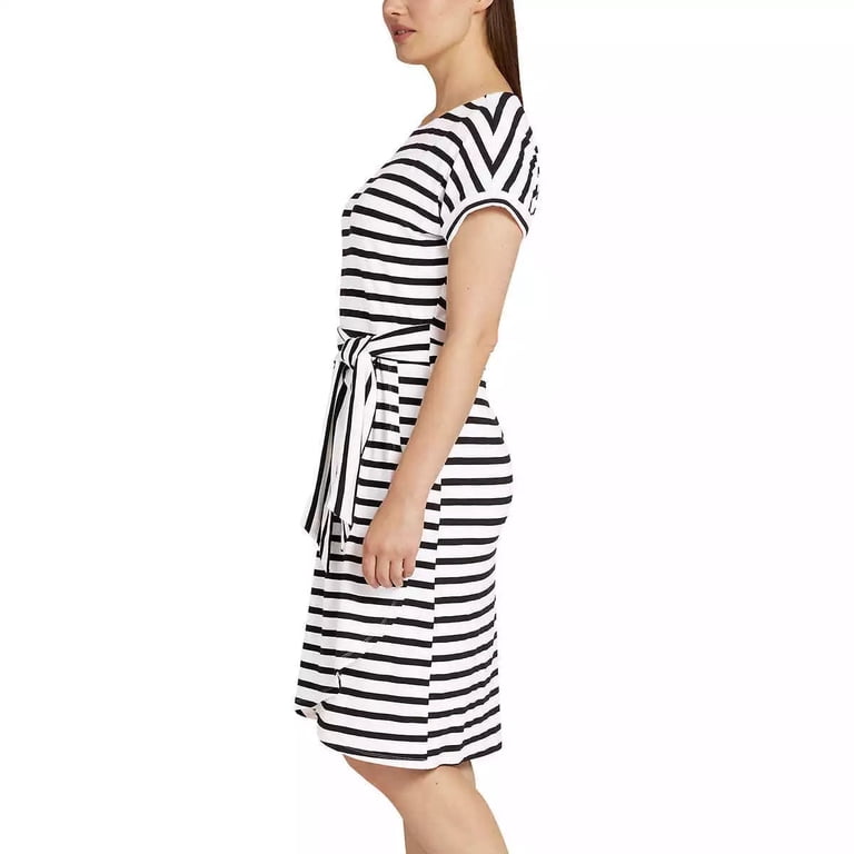 Chaps Black/White Stripe Crewneck Knit Dress, XXL, Women's, Size: 2XL