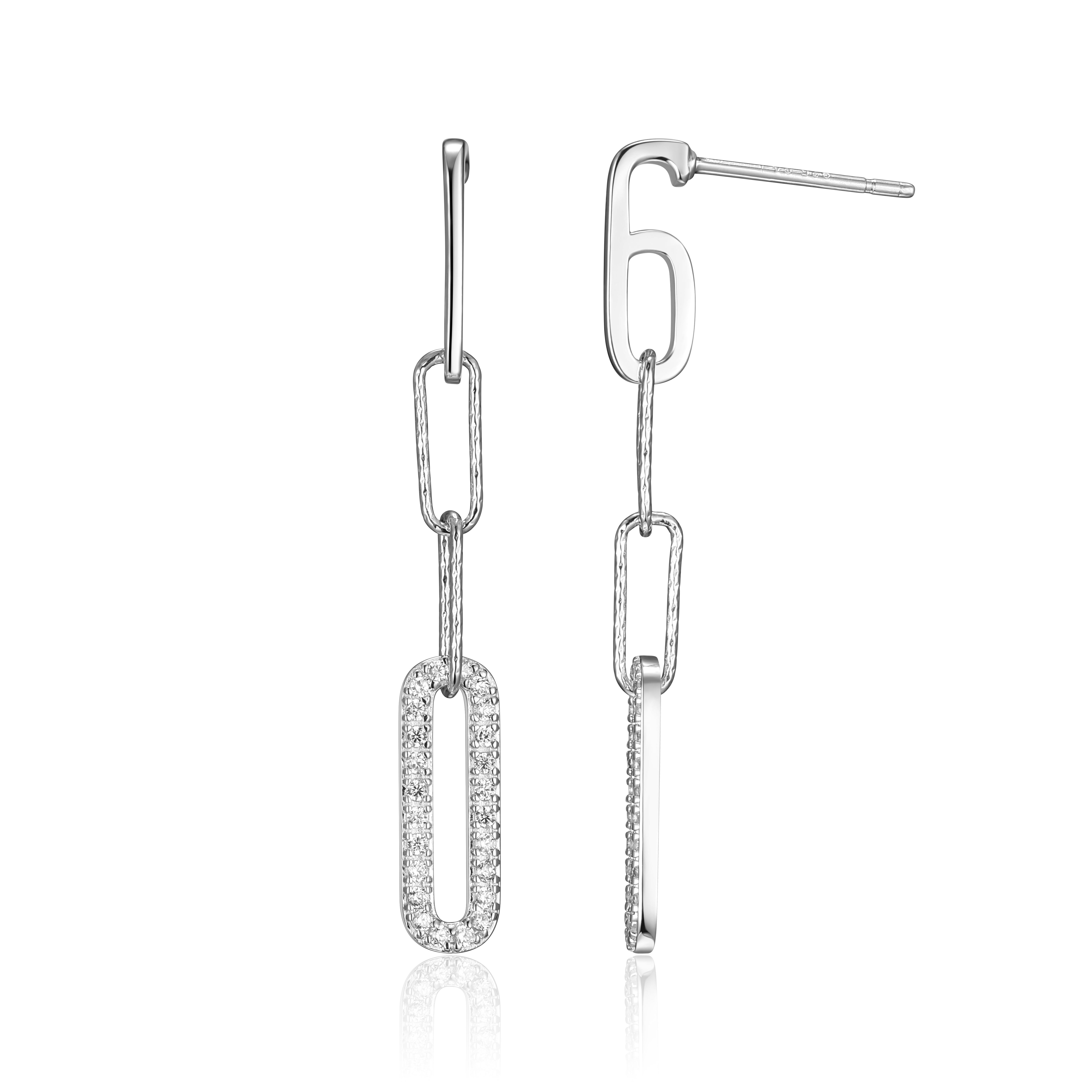 Forever Facets Sterling Silver Cubic Zirconia Oval Paperclip Post Earrings