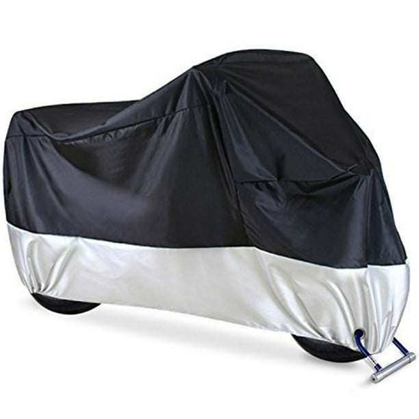 Funda para motocicleta de poliéster 190T, funda protectora para motocicleta XXXL, color negro y plateado, protección para motocicletas al aire libre contra la lluvia, el viento y el sol