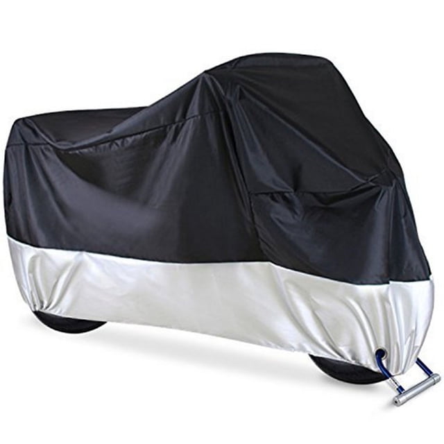 Funda para motocicleta resistente a la intemperie con orificios para cerradura y bolsa de almacenamiento, funda de ajuste universal para todas las estaciones (XXXL)