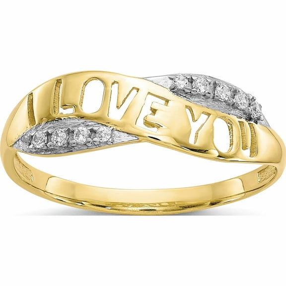 10K Yellow With Rhodium Cz I Love You Ring (Size 6) Made In United States 10c1339