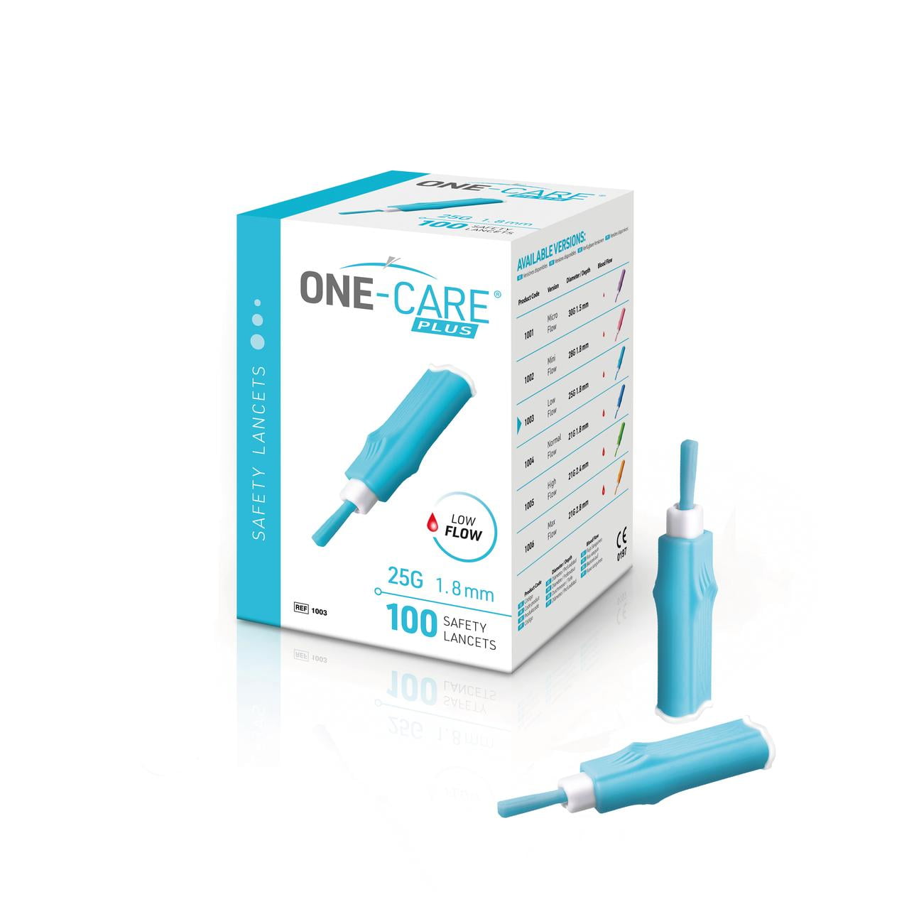 ONE-CARE Plus Safety Lancets, Contact-Activated, 25G x 1.8mm, 100/bx, Sterile, Single-Use, Easy Fingerstick for Comfortable Blood Sampling