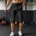 thumbnail image 2 of Sewkxo Men's Capri Pants 3/4 Joggers Gym/Workout/Hiking Below Knee Long Shorts Lightweight Quick Dry Shorts with Zipper Pockets,Black XL, 2 of 5