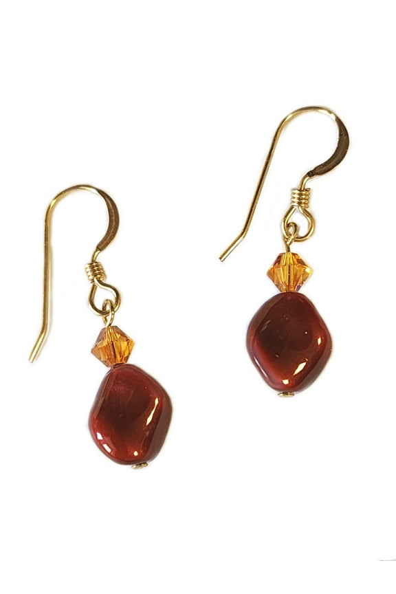 Curved Bordeaux Red Earrings Made with Swarovski Crystals 14k Gold-filled