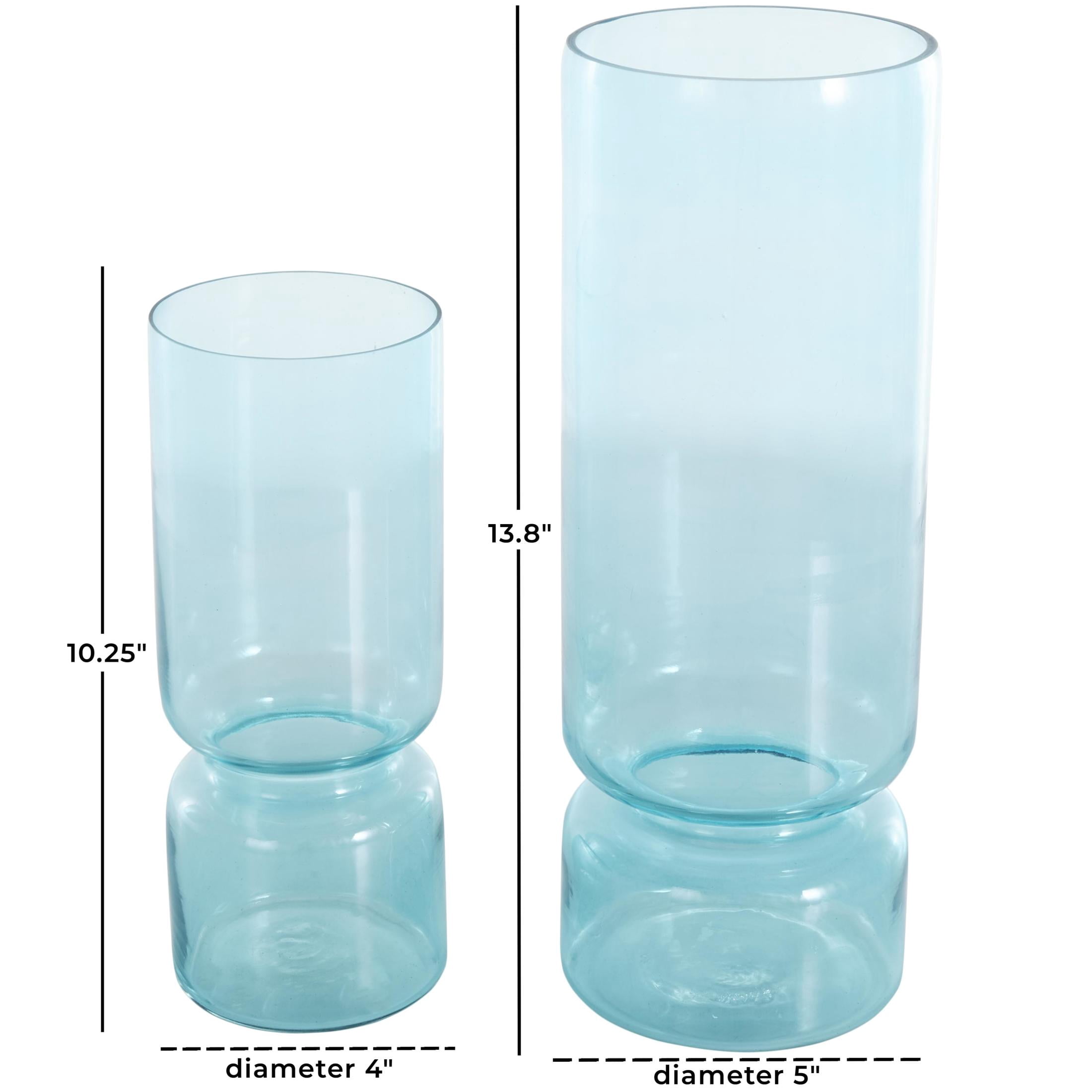 DecMode 14", 10"H Modern Round Blue Glass Vase, Set of 2