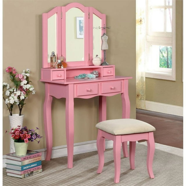 Bowery Hill 2 Piece Kids Vanity Set in Pink