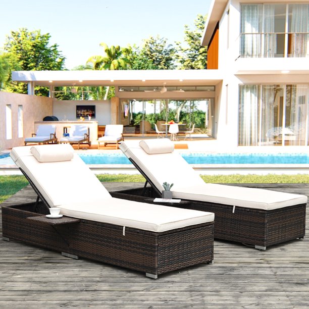 Chaise Lounge Set of 2, Outdoor Lounge Chairs with 5 Backrest Angles ...