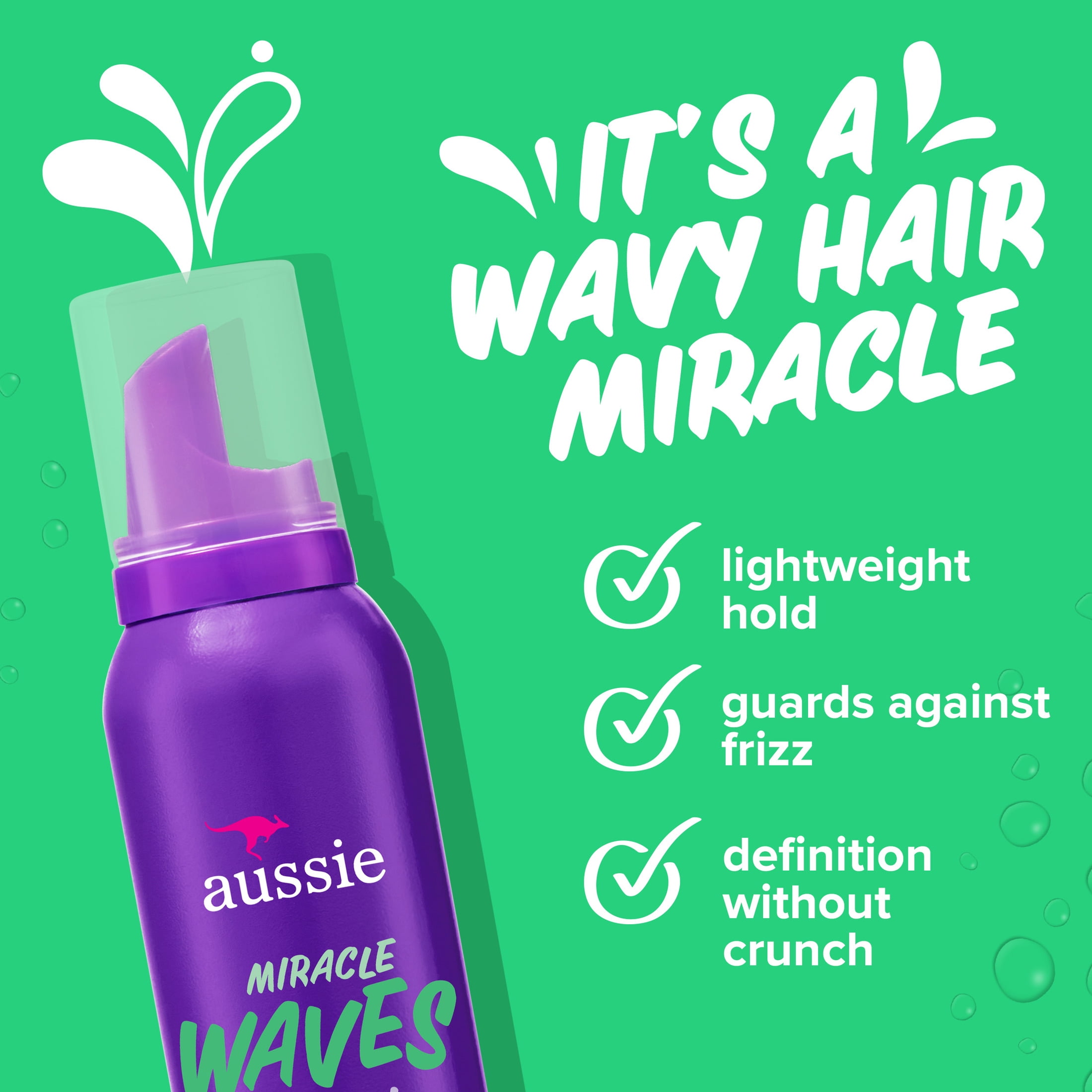 Aussie Miracle Waves Soft Wave Mousse with Hemp Seed Oil, Paraben Free, Sulfate Free, Unisex 6 oz.