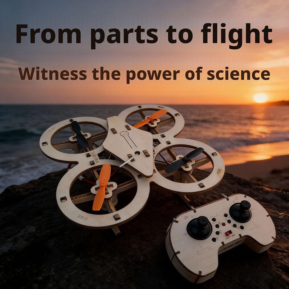 Wooden Drone Model Kit, DIY Wooden Assembly RC Drone Kit, RC Quadcopter Building Kits with 4-Axis Flight,Remote Control Mini Quadcopter Building Kits for Kids or Beginner