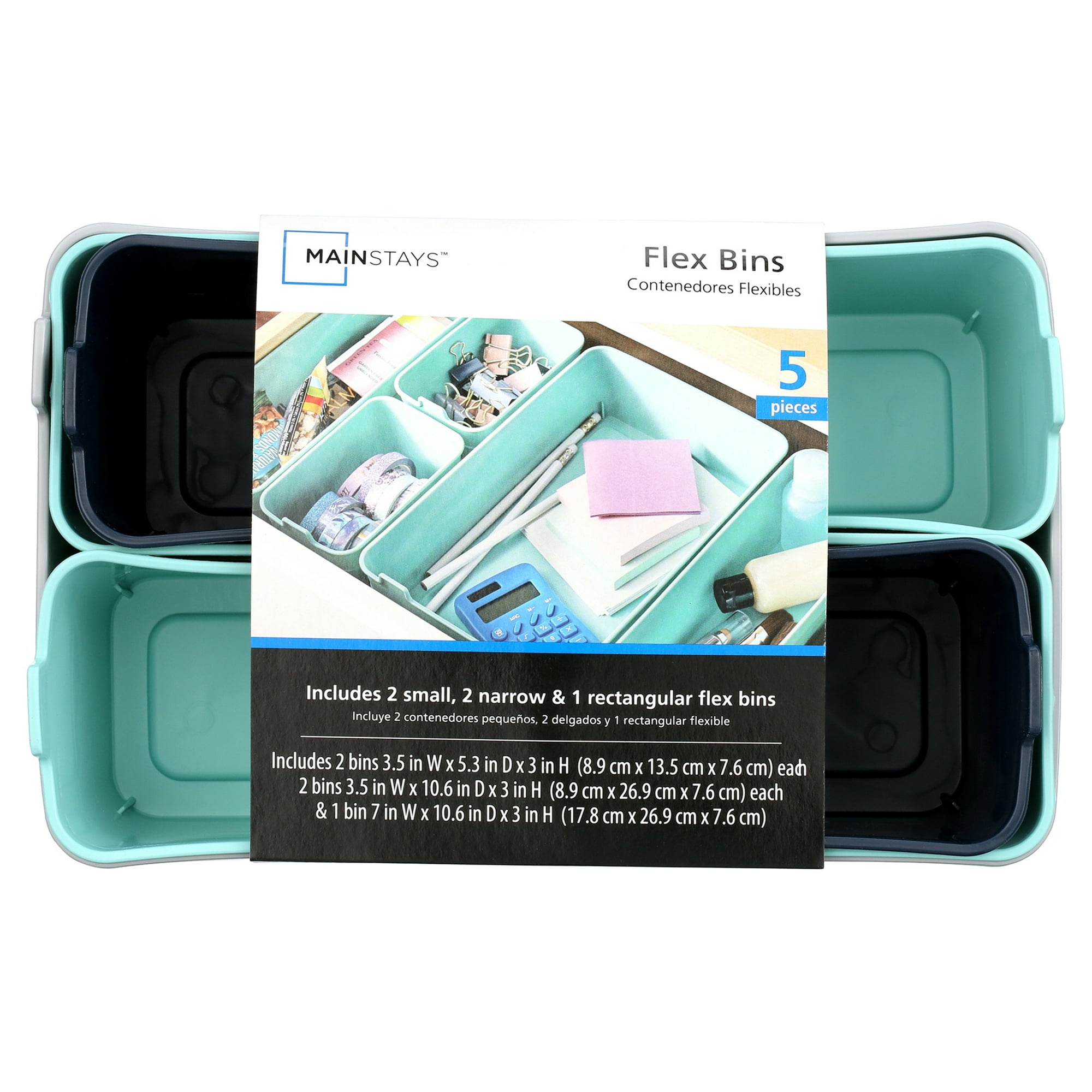 Mainstays 5-Piece Flexible Plastic Drawer Organizer Set, Assorted Colors