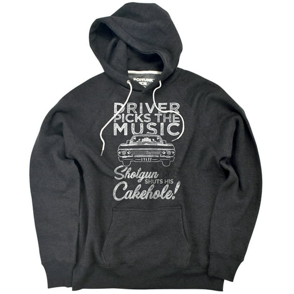 Supernatural Driver Picks the Music Unisex Adult Slim Fit Pull-Over Heather Hoodie, Charcoal, Small