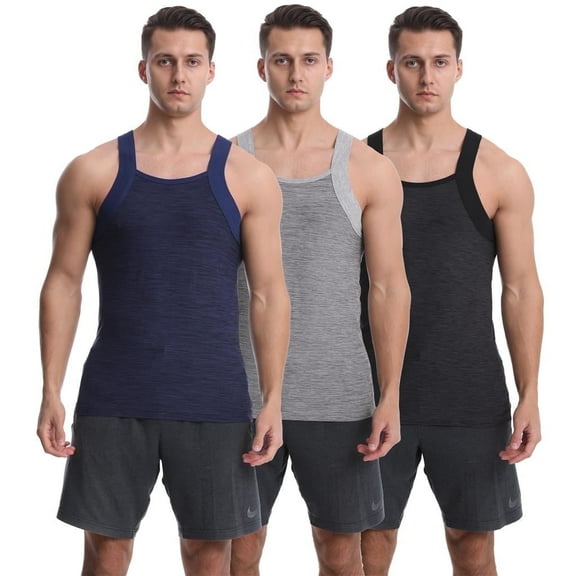 Different Touch Men's 3 Pack Dry Fit Square Cut Tank Tops