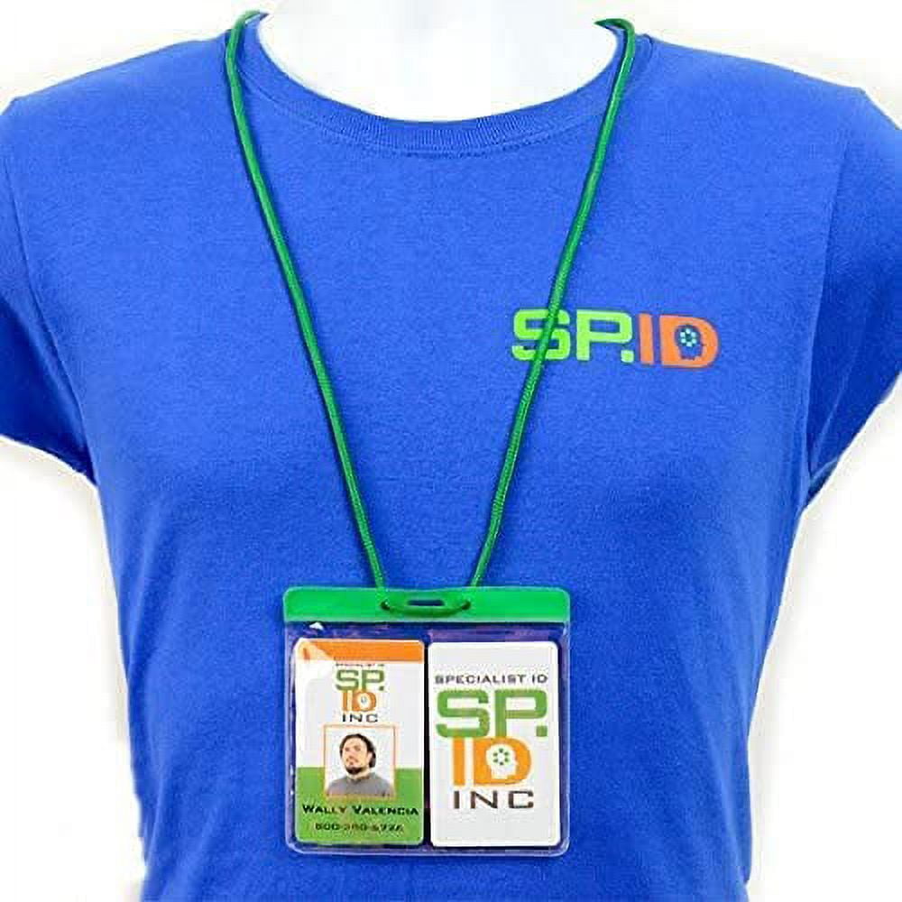 5 Pack - Extra Large Color Bar Badge Horizontal Sleeve (4 3/8 X 3 1/2 - Max Insert) with Matching Color Neck Cord for Travel/Conventions by Specialist ID (Green)