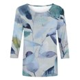 thumbnail image 5 of T-shirt Imprimé à Manches 3/4 for Femmes Summer Mode Femmes T-shirt Imprimé à Manches 3/4 Blouse Col Rond Tops Décontractés Tops Habillés Femmes sur Clearance, 5 of 5