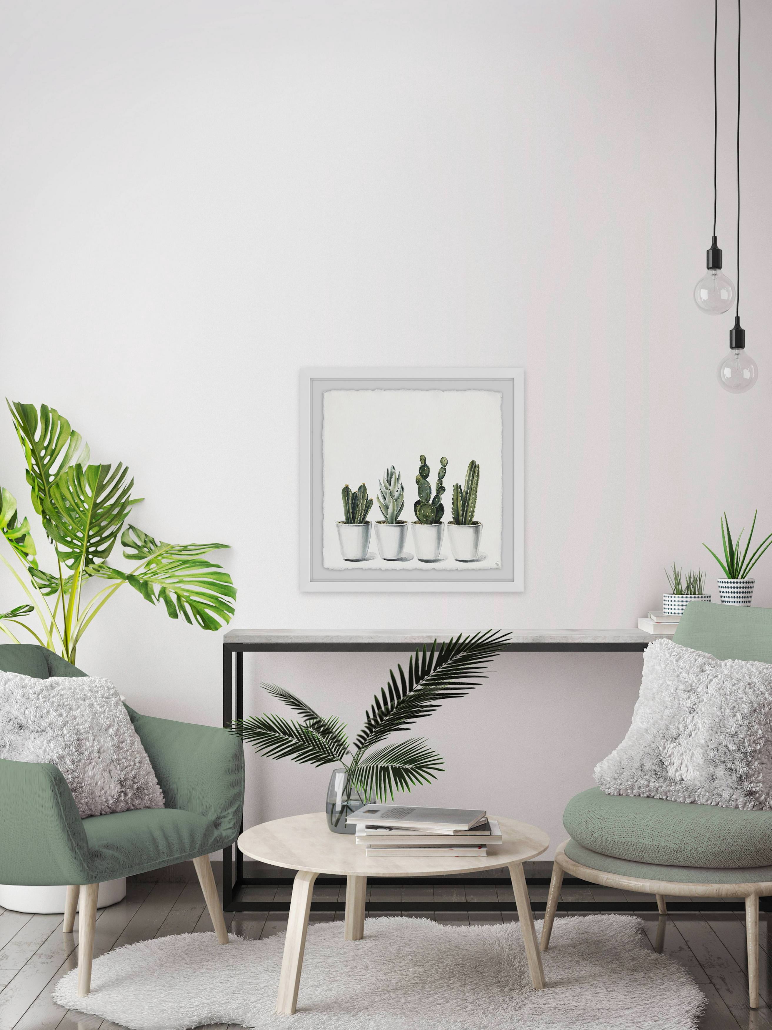 Pretty Cacti Framed Painting Art Print, 32.00" x 1.50"