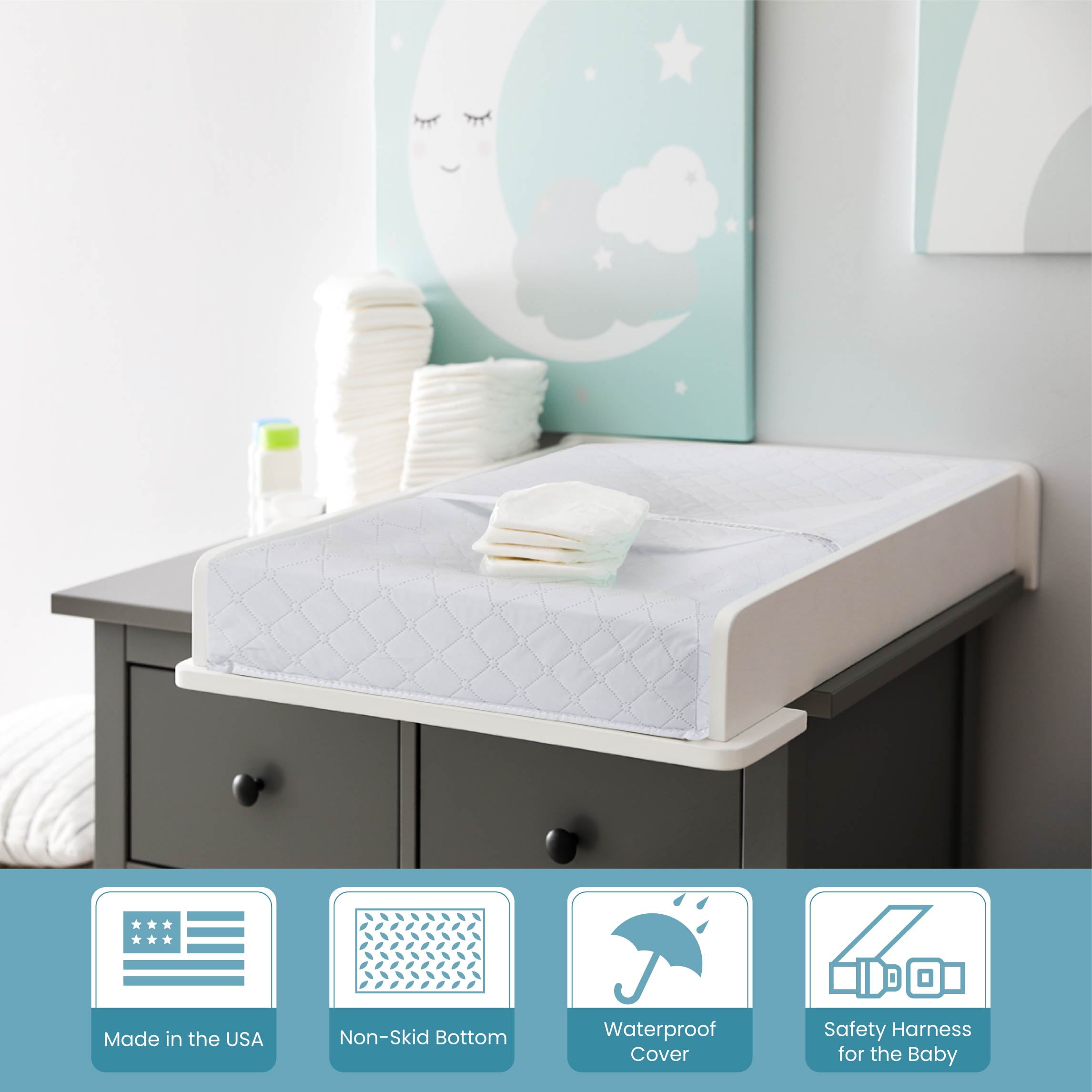 LA Baby 4-Sided Waterproof Diaper Changing Pad with Bonus Washable Cover, White [Combo Pack]
