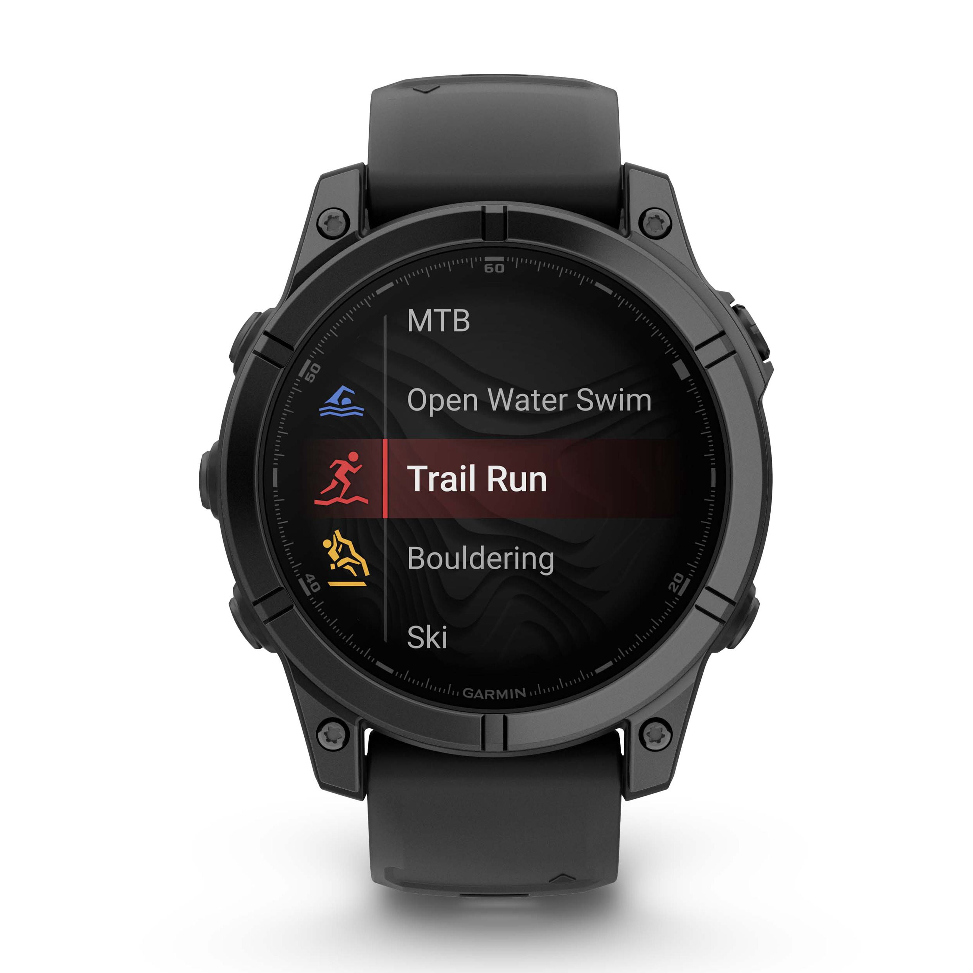 Garmin Fenix E 47MM AMOLED Premium Multisport GPS Smartwatch, 16 Days Long-Lasting Battery Life, Slate Gray Steel with Black Silicone Band, Health & Fitness Smart Watch Bundle for Men and Women