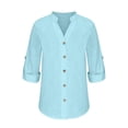 thumbnail image 4 of SDNall Womens Button Up Shirt Summer Casual Stand Collar Neck Long Sleeved Color Loose Shirt (Blue,Sizes:S-5XL), 4 of 9