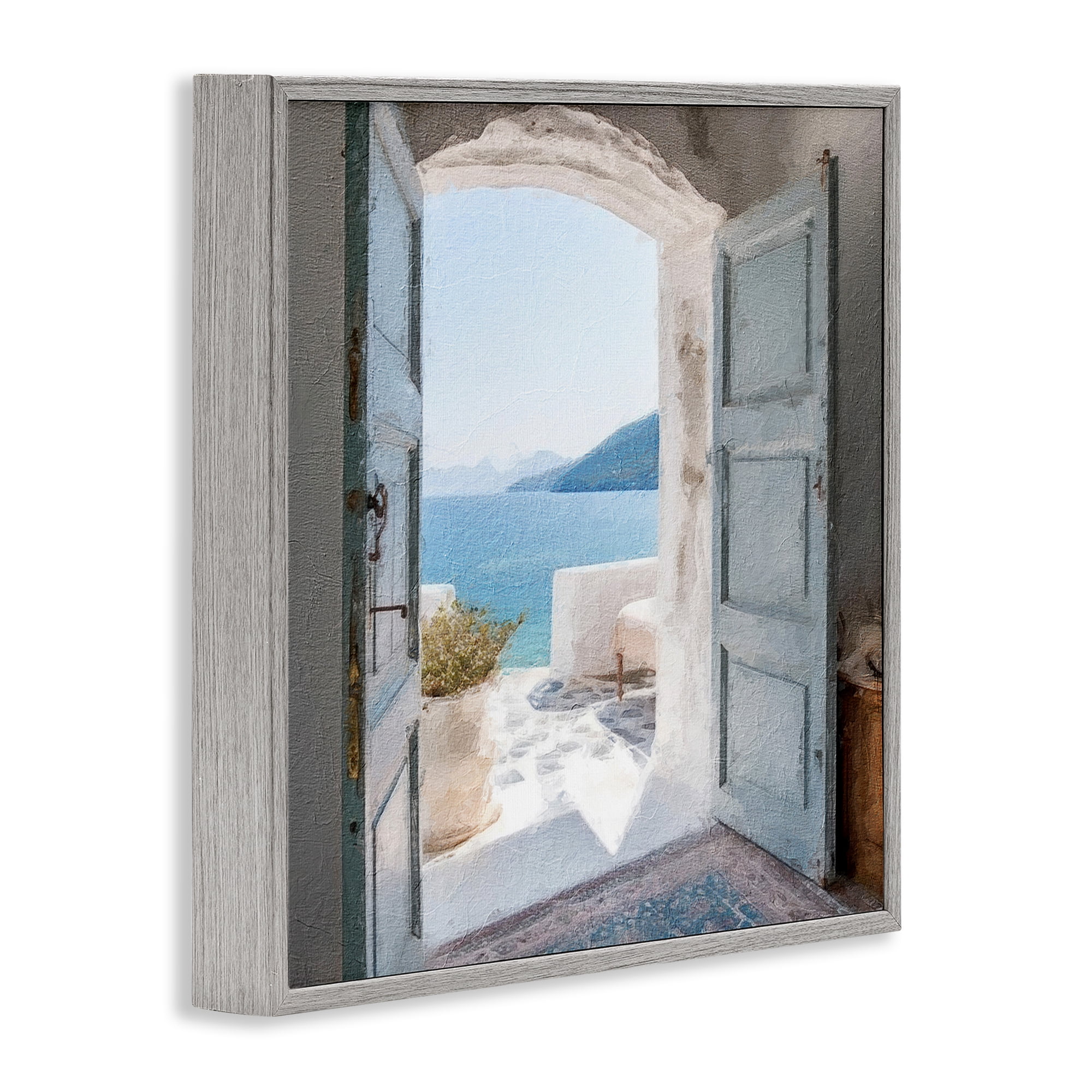 Stupell Industries Costal Door to Ocean Town & City Painting Gray Framed Art Print Wall Art, 12 x 12