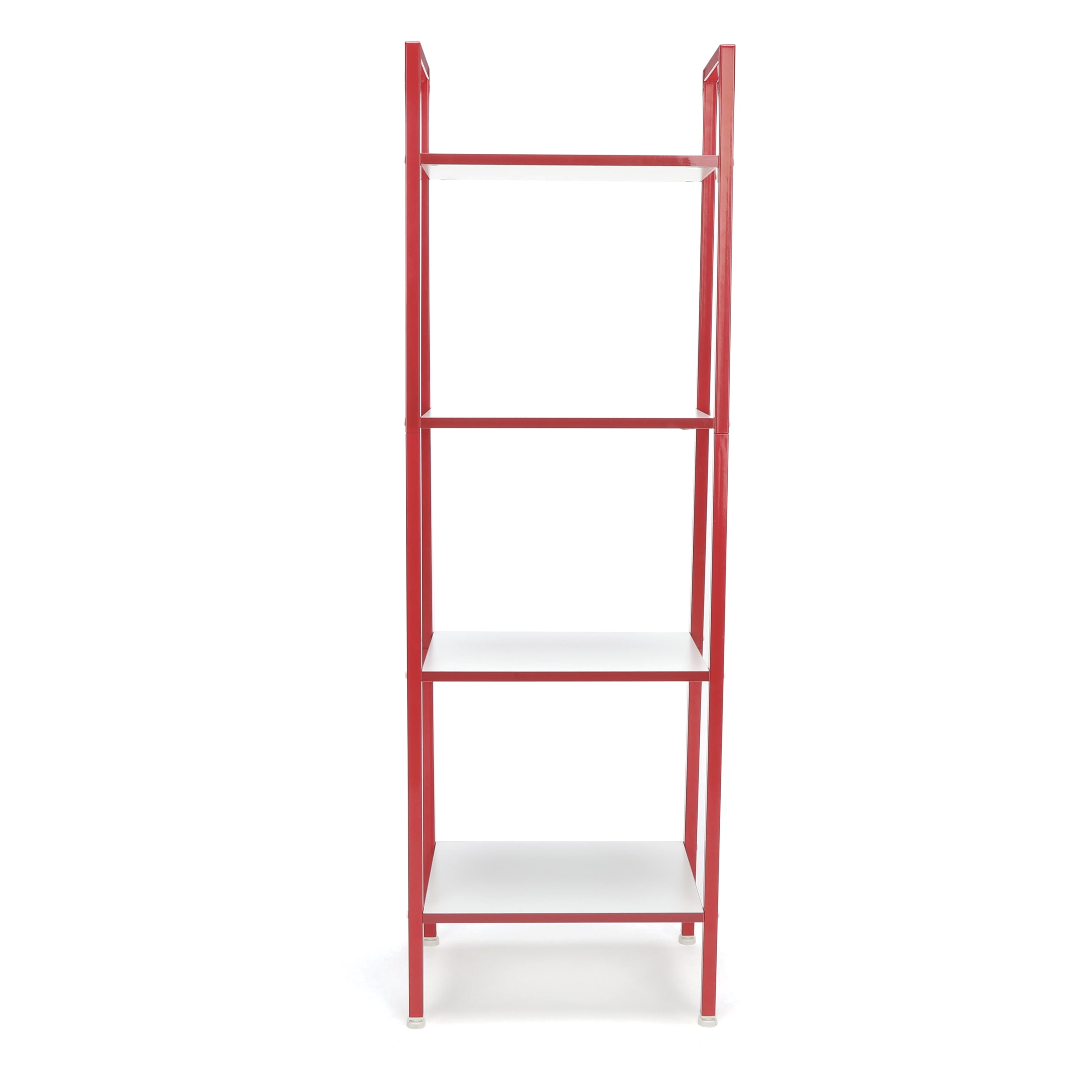 OFM ESS-1045 4-Shelf Free Standing Ladder Bookshelf with Red Frame