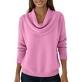 thumbnail image 5 of Cowl Neck Sweater for Women Oversized Soft Knit Long Sleeve Casual Pullover Winter Top Pink L, 5 of 5