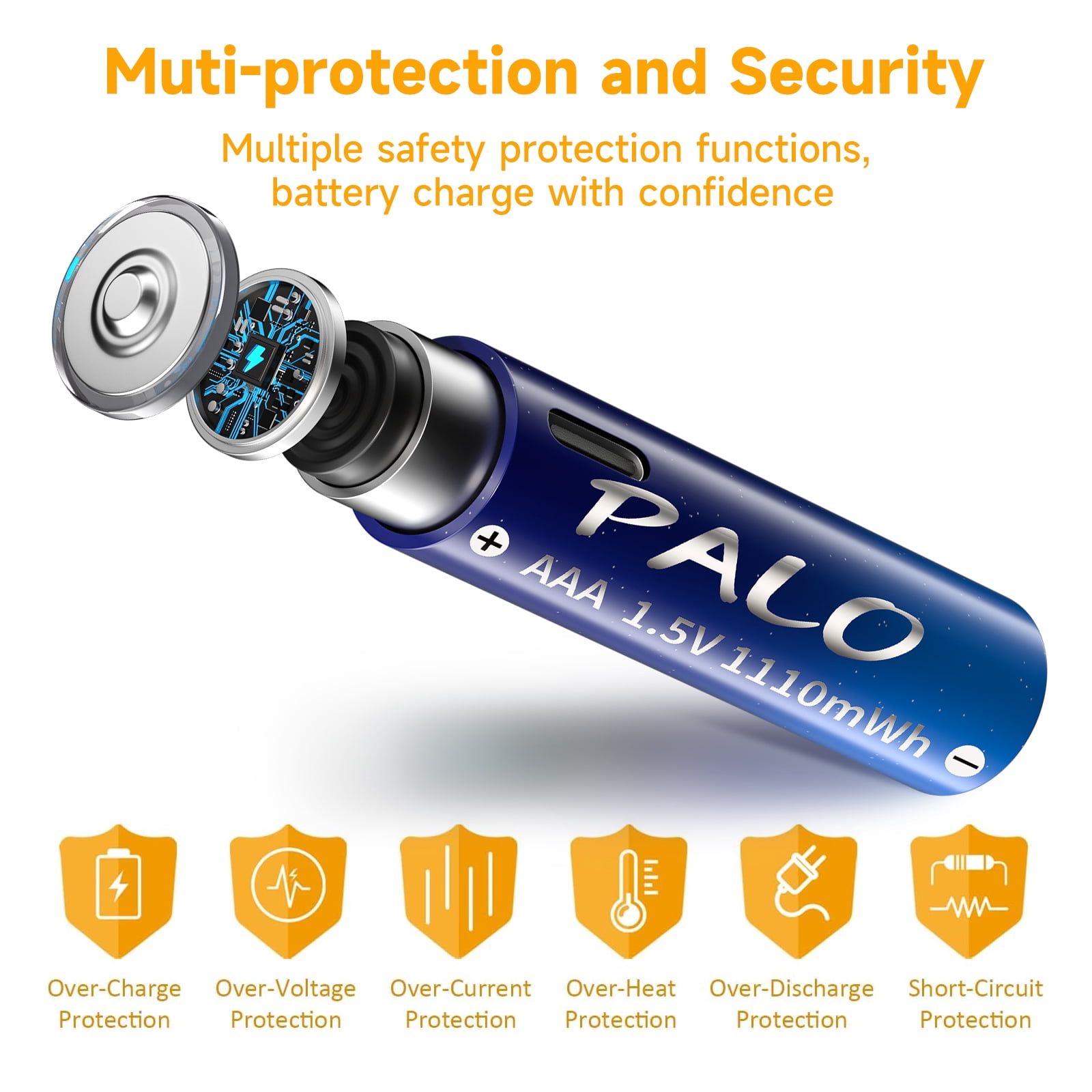 Palogreen AAA USB Rechargeable Battery 12-Pack 1.5V Type-C Lithium Triple A Batteries 1110mWh with Battery Case fot Solar Light