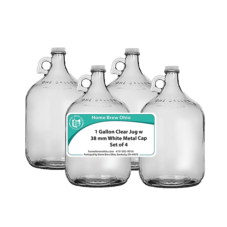Home Brew Ohio One Gallon Glass Jug with 38mm Metal Cap Set of 4, Clear