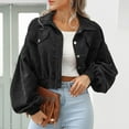 thumbnail image 2 of HAiming Womens Cropped Corduroy Jackets Lapel Long Sleeve Button down Shirts Coat Trendy Loose Casual Outwear Pockets, 2 of 8