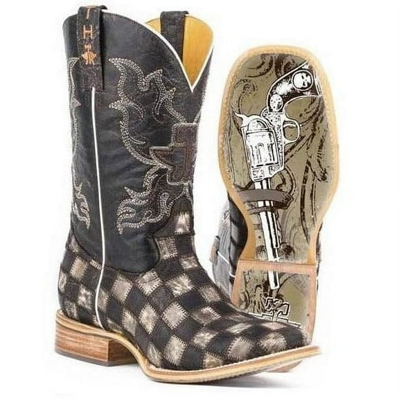 Men's Tin Haul Gunmetal Check Boots With Gunslinger Sole Handcrafted Brown