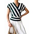 thumbnail image 3 of Women Tops Cap Sleeve Dressy Casual V Neck Stripe Shirts Summer Business Work Blouses Outfits Dark Green XL, 3 of 9