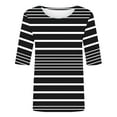 thumbnail image 6 of Half Sleeve Tops for Women Striped Color Block Printed Dressy Casual Crew Neck Basic Tees Shirt Loose Oversized Soft Cotton Tunic Blouse, 6 of 6
