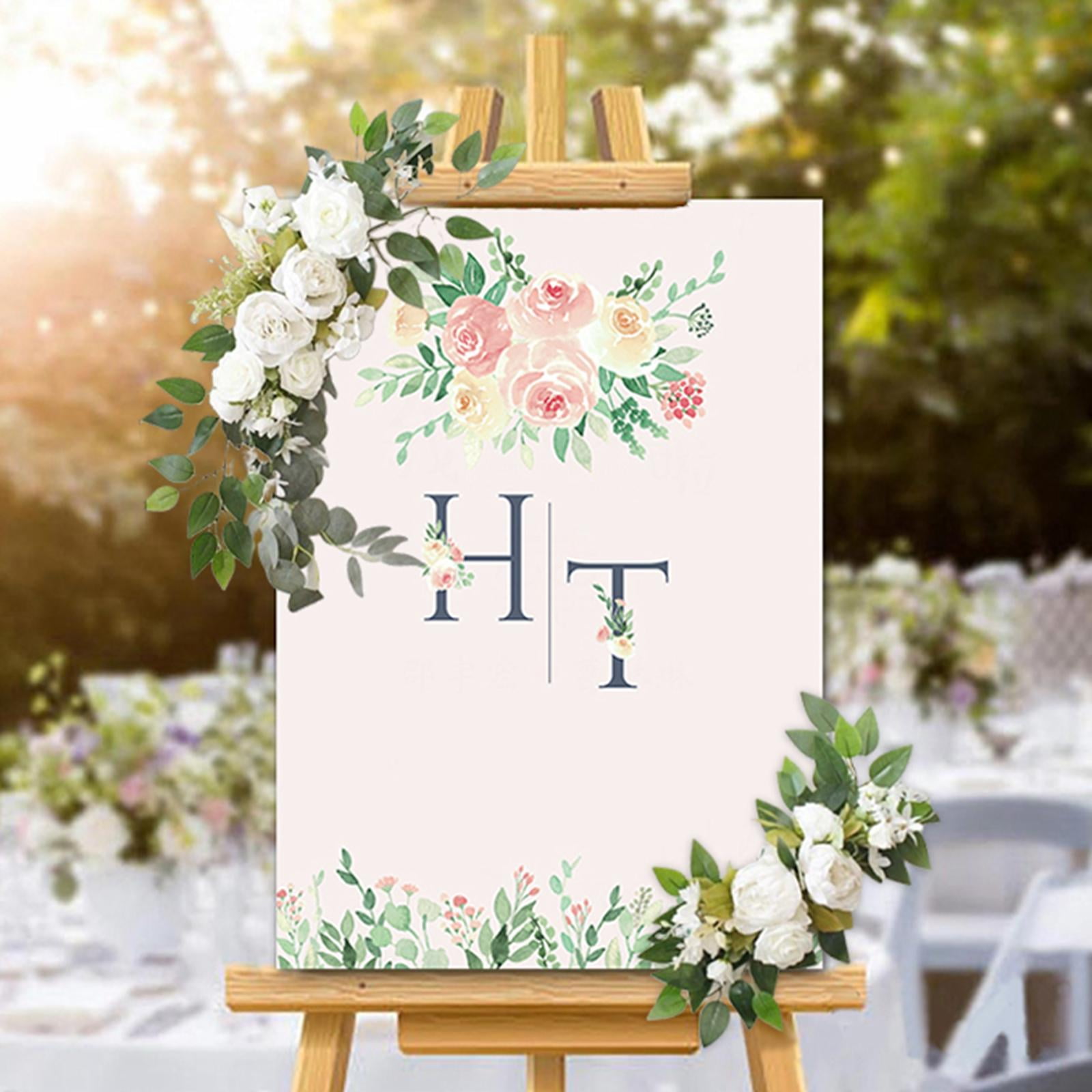 2 Pieces Wedding Arch Floral Swag Display Plant Centerpieces Artificial Flowers for Windows Ceremony Backdrop Decoration