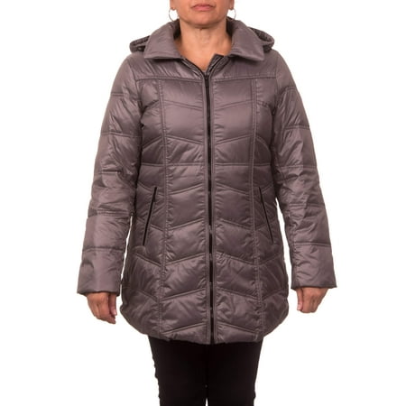 Women's Plus Size Down Blend Chevron Quilt Zip-Front Coat with...