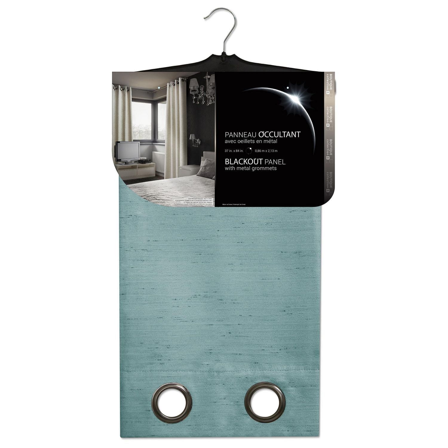 Safdie & Co. Curtain 2PK 84L Blackout Linen Look Aqua