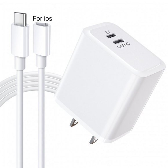 USB C Fast Wall Charger Block Fast Charging Plug Box Brick Double Ports Cube With Charging Cable 20W PD Power Type C Charging For Laptops Smart Phone US plug