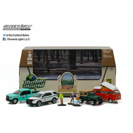 1:64 Motor World Multi-Car Dioramas - Campsite Cruisers United States Forest Service (USFS) Edition (4-Car set with 3 (Green Ridge State Forest Best Campsites)