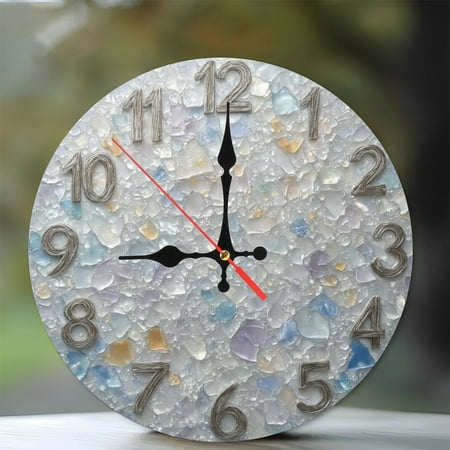 10-Inch Silent Wooden Wall Clock, Unique Handmade Mosaic Glass Wall Clock Home Decor Silent Non-Ticking Clock, Battery Operated (AA Batteries Not Included), Artistic Home Decor