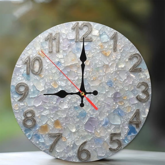 10-Inch Silent Wooden Wall Clock, " Unique Handmade Mosaic Glass Wall Clock Home Decor " Silent Non-Ticking Clock, Battery Operated (AA Batteries Not Included), Artistic Home Decor