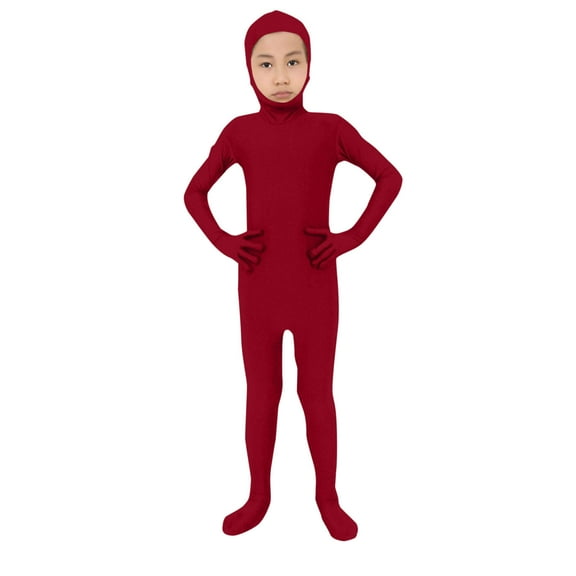 TEAJOPSUU Boys Girls Zentai Suit Kids Open Face Full Bodysuit Stretch Full Long Sleeve Footed Zentai Suit Skin Suit for Kids Burgundy